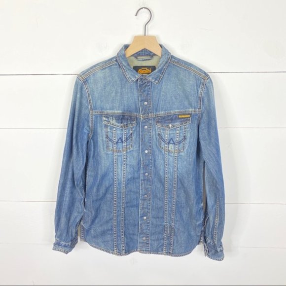 Superdry Men's Blue Denim Casual Button Down Shirt - Picture 3 of 10